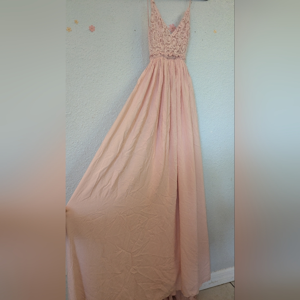L ' ATISTE Lace Pink Maxi Open Back Dress - Picture 4 of 8